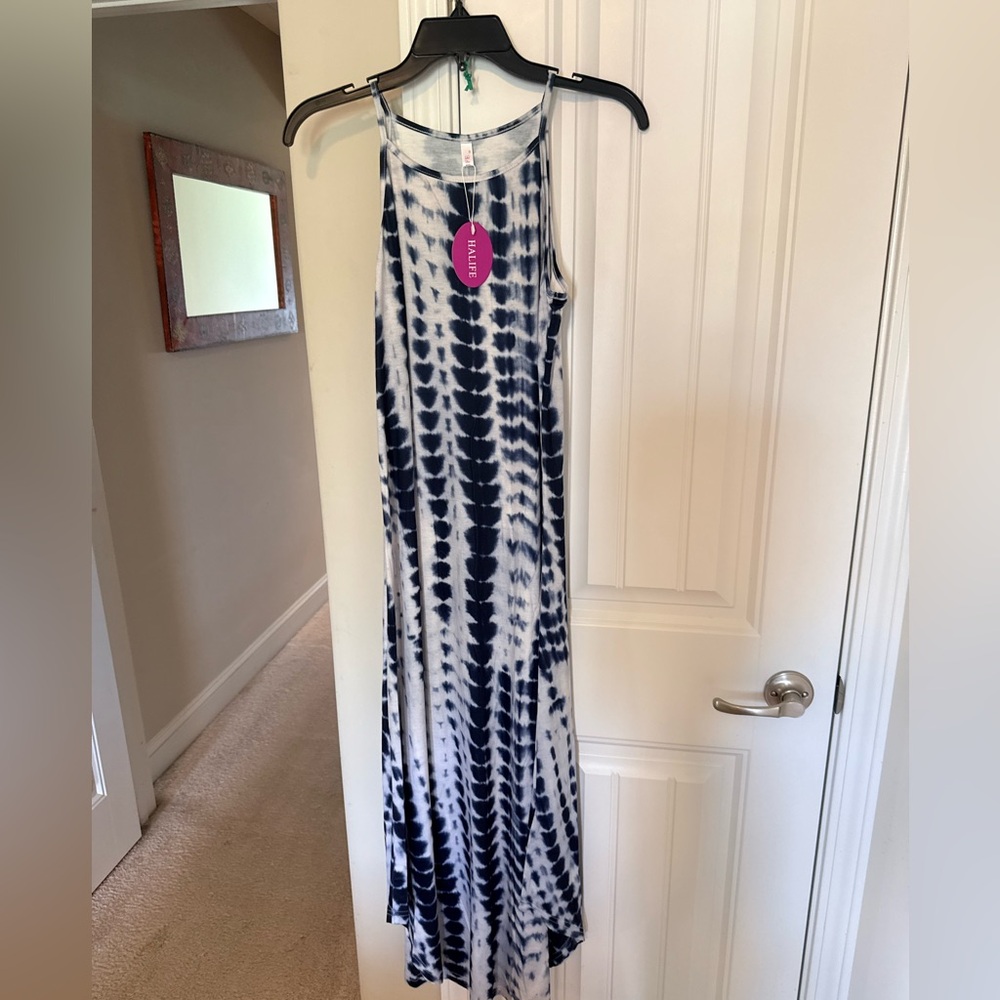 Tie-Dye Navy & White Maxi Dress - Casual Sleeveless Summer Dress
